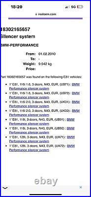 Bmw performance exhaust E81 E87 116i 118i 120i, Fits E82 120d